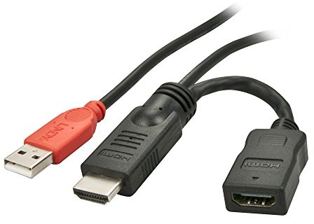 LINDY HDMI M/F Stromeinspeisungsadaper mit USB A Stecker Zur Einspeisung von 5 Volt in HDMI Verbindungen, schwarz/rot, 41080