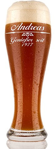 Vaso de cerveza de trigo de 0,5 L con grabado, cristal personalizado, vaso de trigo individual como regalo de cumpleaños para hombres, ideas de regalo para papá y hombres, regalos - Diseño de flecha con adorno