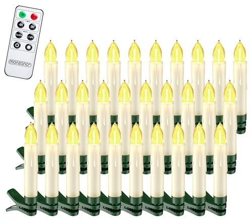Deuba® Weihnachtsbaumkerzen LED Kabellos 30er Set Batterie Timer Fernbedienung Echtwachs Optik Lichterkette Weihnachten Flackernd Warmweiß Christbaum