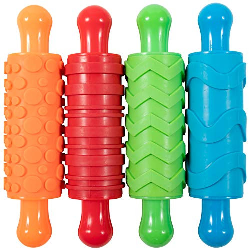 READY 2 LEARN Mal- und Ton-Texturwalzen - 4er-Set - strukturierte Knetrollen für Kinder - Vielseitige Muster zum Basteln und Dekorieren