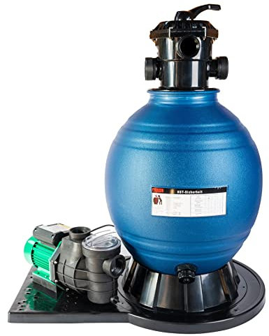 HST Sandfilter Poolfilter bis 45.000 Liter mit Profi Leis Poolpumpe 12000 Liter/Std 550 W mit Vorfilter Sandkessel 6-Wegeventil Bodenplatte viel Zubehör Komplettset geeignet für Sand Filterbälle Glas