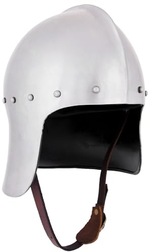 Battle-Merchant Englischer Bogenschützenhelm 1,6 mm Stahl | Replik 15. Jh., mit Lederinlay, Mittelalter, für Reenactment, LARP, Historische Darstellungen & Fantasy Cosplay
