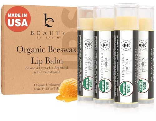 USDA Organic Lip Balm - USA Made with Natural Ingredients, 4 Pack Unflavored Chapstick for Dry Lips, Birthday Gifts for Her & Him, Lip Balm Hydrating Beauty Gifts, Lip Moisturizer, Mens Gift Ideas