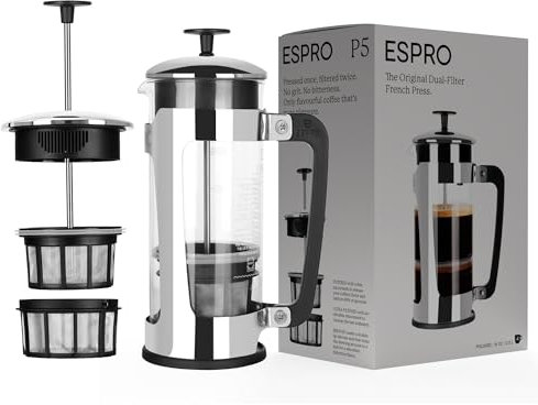 ESPRO P5 French Press Kaffeebereiter – Mit patentiertem Doppelfilter für kaffeefreien Satz, Schwarz, 530 ml