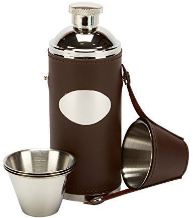 Farm Cottage Brands 8oz brown leather hunting hip flask with 4 cups & free funnel (3371)