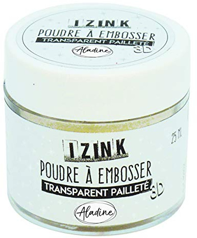 Aladine - Polvere per goffratura glitterata trasparente Izink - Goffratura con glitter - Effetto volume 3D per scrapbooking e carteria creativa - Glitter trasparente rilievo rottami - barattolo da 25 ml