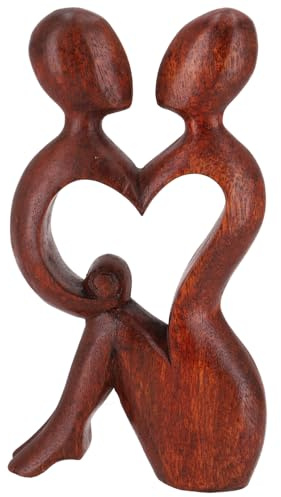GURU SHOP Holzfigur, Statue, Deko Objekt Feng Shui 20 cm, Liebe/Dunkelbraun | Handgeschnitzt aus Suar-Wood, künstlerische Darstellung, einzigartiges Kunstwerk für dein Zuhause