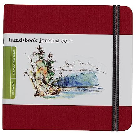 Handbook Journal Co. Artist Travelogue Travel Notebook for Drawing and Sketching, Vermilion Red, Large Landscape 5.5 x 8.25 Inches, 130 GSM Paper, Hardcover w/Pocket