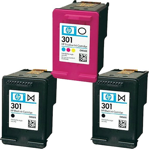 HP 2 x schwarz & 1 x Farbe Original HP 301 Druckerpatronen für HP Officejet 4630 Drucker