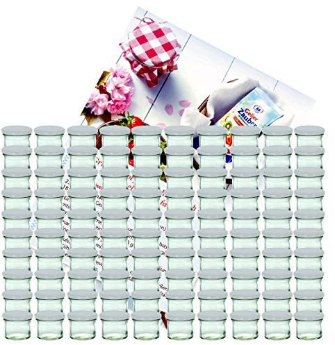 MamboCat 100er Set Sturzglas 125 ml Marmeladenglas Einmachglas Einweckglas to 66 weißer Deckel incl. Diamant-Zucker Gelierzauber Rezeptheft