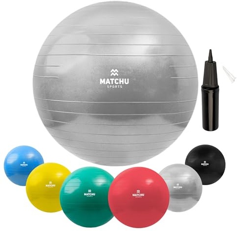 Matchu Sports | Fitnessball | Gymnastikball | Fitness Ball | Sitzball | Schwangerschaftsball | Inklusive Pumpe | Silber | Durchmesser 65CM