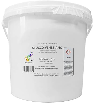 STUCCO NATURALE - Spachtelmasse Marmorputz | Stucco Veneziano | hochglänzend | 8kg | Verkleidung für Innen- und Aussenwandflächen | Kalkpresstechnik | Strukturpaste | Wandfarbe