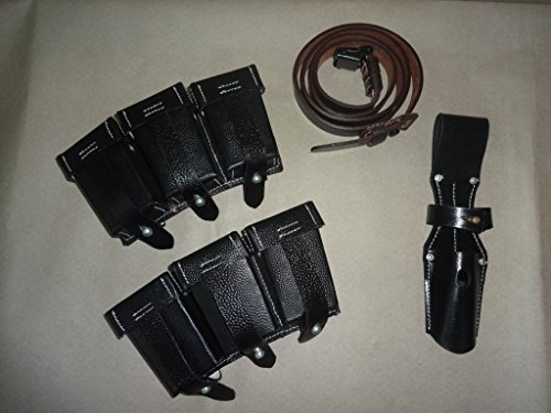 warreplica WWII German K98 Leather Ammo Pouch, Bayonet Frog and Sling - Reproduction