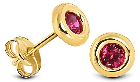 Miore Ohrringe Damen Gold, 9 Karat 375 Weißgold/Gelbgold Ohrstecker Solitär Rubin/Smaragd/Saphir/Zirkonia Schmuck Damen Handgemacht