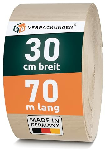 BB-Verpackungen 1x Rollenwellpappe 0,3 x 70 m Fläche 21m² (1 Rolle) - hochwertige Wellpappe Rolle für Versand und Lagerung, umweltfreundlich und recyelbar