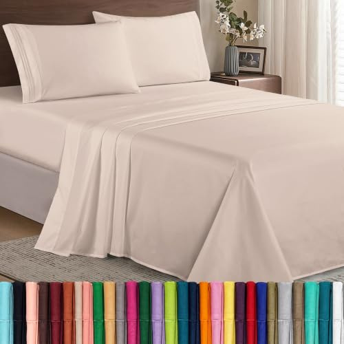 Elegant Comfort Parure de lit 4 pièces en Microfibre de qualité hôtelière 1500, Infroissable, Drap-Housse avec élastique Tout Autour, Poche Profonde jusqu'à 40,6 cm, lit Simple/lit Simple XL, crème