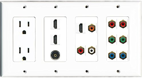 RiteAV – (4 Gang) 15 A Cable de 2 componente RCA orange-red-white 3 HDMI Toslink Pared Placa