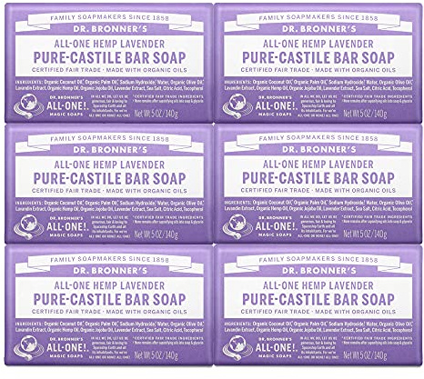 Dr. Bronner's Pure-Castile Bar Soap - Lavender, 5oz. (Pack of 6) by Dr. Bronner's