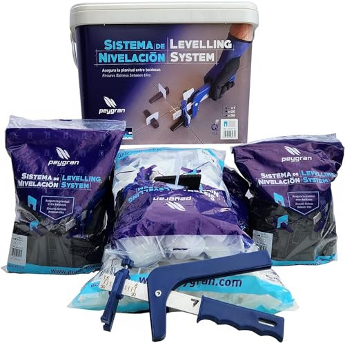 Peygran Fliesen-Nivelliersystem Super KIT 1/8 (3 mm) inklusive Zange/Werkzeug, 400 Clips, 200 Keile und praktischen, langlebigen Eimer. Lippagefreie und perfekte Flieseninstallation für Profis und