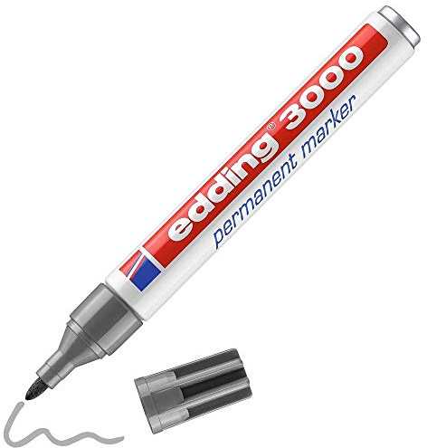 edding 3000 Permanentmarker - grau - 1 Stift - Rund-Spitze 1,5-3 mm - schnell trocknender Permanent Marker - wasserfest, wischfest - für Karton, Kunststoff, Holz, Metall - Universalmarker