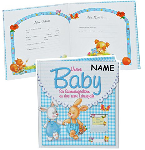 alles-meine.de GmbH Erinnerungsalbum Baby incl. Namen - an das erste Lebensjahr - für Jungen - erste Fotos - Gebunden - Babyalbum Kinderalbum - blau Babys Neugeborene zur Geburt ..