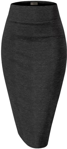 Hybrid & Company Women's Premium Nylon Ponte Stretch High Waist Pencil Suit Skirt Below Knee KSK45002 1073T Charcoal S