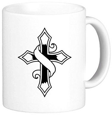 Religion Christentum Belief Kirche schwarz Banner Heiligen Kreuz Kultur, Design Art Illustration Muster Classic Tasse Weiß Keramik Keramik Tasse Milch Kaffee mit Griffe 350 ml