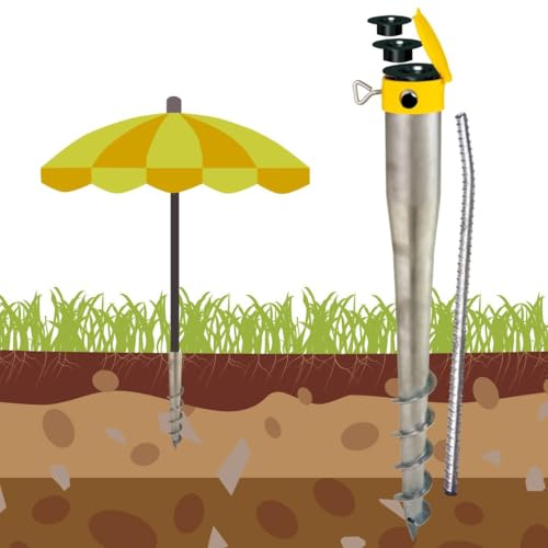 Krinner® Schraubfundament Erdspieß Bodendübel Einschraubhülse Sonnenschirmständer Wäschespinne incl. Eindrehstange, Reduzierhülsen Bodenhülse Sonnenschirm 20040 Kompakt Allround Set für Garten Wiese