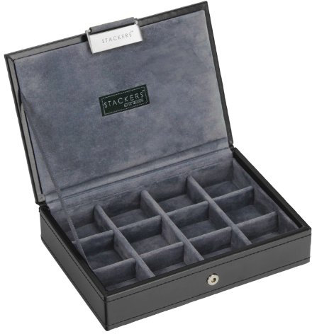 Stackers - Men's Executive Black Mini Lidded with Grey Velvet Finish Lining