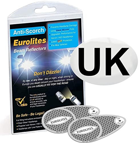 Netagon Eurolites Headlamp Beam Deflectors Adaptors Converters Self Adhesive UK Plate for Driving in Europe - Legal Requirement for Travel (Eurolites Beam Deflectors with 1 UK Sticker)