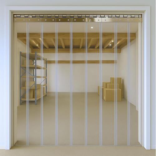 AirTech-UK PVC Strip Curtain Door Kit 2 x 2 meters Coldroom Warehouse Catering Vinyl Clear Plastic with 13 Strips (2mm Thick and 200mm Wide), Stainless Steel Rail and Clamps