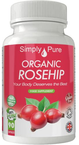 Simply Pure Organic Rosehip Capsules for Healthy Skin, Heart & Joints | 500mg x 90 | 100% Pure Soil Association Certified | Gluten Free | GM Free | Vegan