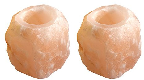 'Lot de 2 : bougeoir Rock Small je 600–800 g handgeschlagen en cristal du pied de sel de l'Himalaya