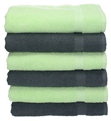 Betz Handtuch Set Palermo – 6er Pack Handtücher 50x100 cm – 100% Baumwolle, Handtücher für Bad, Gäste & Alltag – hochwertige Qualität, pflegeleicht & langlebig Farbe anthrazit und grün