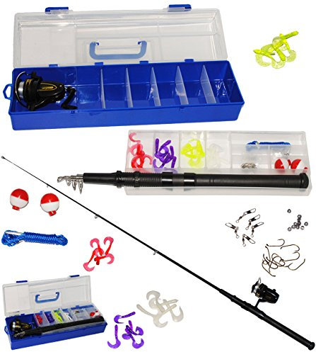 alles-meine.de GmbH 52 TLG. XL Set - wirklich funktionierende Angel/Angelspiel - mit großem Angelkoffer - mit Gel - Köder Würmern - Angel - Angeln für Kinder & Erwachsene - mit..