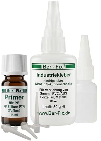 Ber-Fix PE PP PTFE Kunststoffkleber Set Feindüsen | PE PP PTFE Kunststoffkleber Set Feindüsen: Systemlösung für schwer klebbare Kunststoffe: Primer plus Kleber für