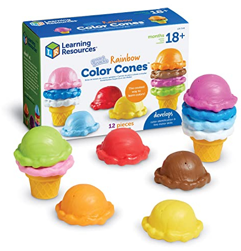 Learning Resources Smart Snacks Rainbow Color Cones - Ice Cream Toy Scoop, Sensory Play Food, Fine Motor for Toddlers, Color Sorting and Stacking , Montessori Kitchen, Preschool Activities