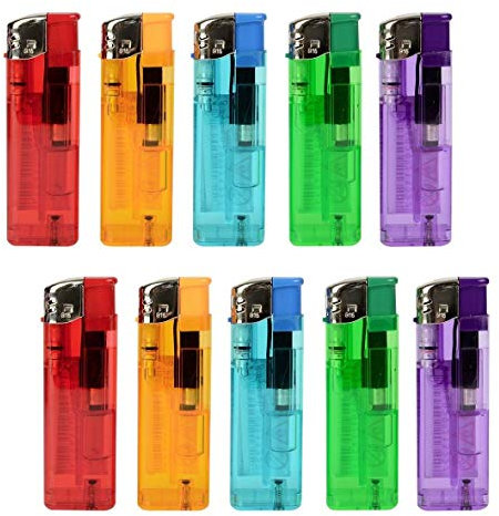 Briquet Electronique Gaz Rechargeable - Lot De 20 - Slim Multicouleur Transparent - FLAMECLUB