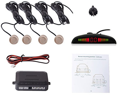 Cocar Coche Auto Vehículo Visual Reserva Radar Sistema con 4 Estacionamiento Sensores + Distancia Info Vídeo Salida + Sonido Advertencia (Champán Color)
