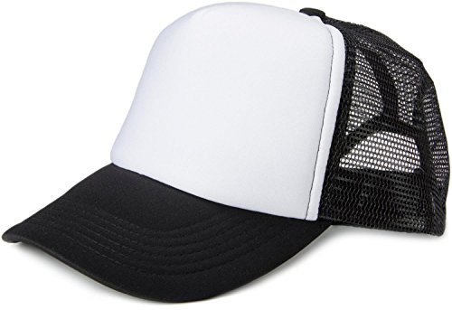 styleBREAKER Unisex 5-Panel Trucker Cap mit Mesh-Einsatz | verstellbares Basecap mit Click Snap Verschluss | luftiges Netz Cap für Damen und Herren, Farbe:Weiß-Schwarz