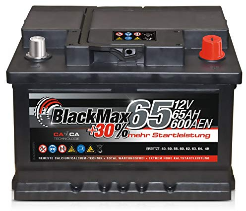 BlackMax Autobatterie 12V 65Ah 600A EN Starterbatterie | Wartungsfreie Batterie für PKW ersetzt 60Ah 61Ah 62Ah 63Ah