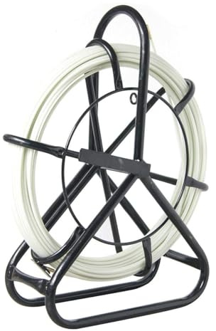 KATSU Fischband Fiberglas Kabel Rad Rohr Rodder Glasfaserstab 6x30M mit Stahlständer und Bremse, Glasfaser Elektrokabel Installationswerkzeug, Kabeleinfädler Fischbandabzieher