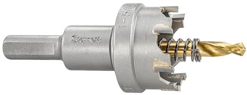 Starrett Tungsten Carbide Tipped Hole Saw - SM33 Sheet Metal Cutter With Arbor & Pilot Drill Bit - For Drilling Stainless Steel Aluminum Alloy - 33 mm