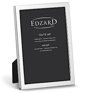 EDZARD Bilderrahmen Bergamo für Foto 10 x 15 cm, edel versilbert, anlaufgeschützt, mit Samtrücken, mit Aufhänger, Fotorahmen zum Stellen oder Hängen