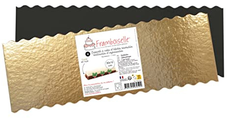 Framboiselle - Lot de 4 Supports à Gâteaux Rectangulaires Or & Noir 24 x 24 cm - Pâtisserie, Desserts - FRA8950