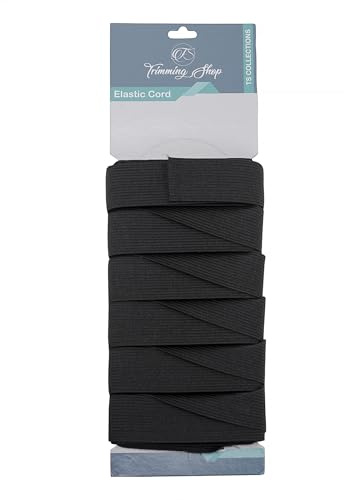 Trimming Shop 25mm Breit Schwarz Elastisch Band Zum Nähen und Handwerk - Spule Elastisch Flach Band für Bekleidung - Dehnbar Schnur für Röcke und Hosen Hosenbund - Schwarz, schwarz, 10 m