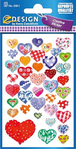 AVERY Zweckform 55811 Papier-Sticker glitzernde Herzen 78 Aufkleber (Deko, selbstklebend, Glitzer, Gastgeschenke, DIY, Poesiealbum, Mitgebsel, Scrapbooking, Bullet Journal, Briefe, Liebe, Hochzeit)