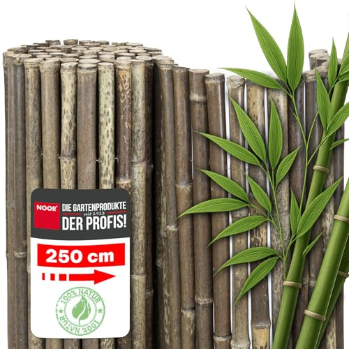 NOOR Bambusmatte BLACK EDITION - Sichtschutzmatte Bambuszaun - 1,5 x 2,5 m | Hochwertiger Sicht- & Windschutz aus dunklem Bambus für Balkon, Terrasse & Garten - robust geschlossene Bambusrohre bis 40 mm
