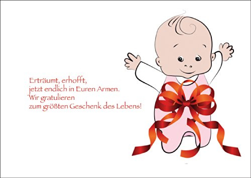 Kartenkaufrausch Liebevolle Babykarte Glückwunsch Grußkarte zur Geburt eines Mädchen mit kleinem Baby Girl in großer Schleife: Erträumt, erhofft, jetzt endlich in Euren Armen