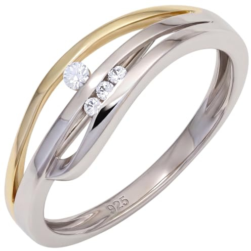 Jobo Damen-Ring aus 925 Sterling Silber Bicolor vergoldet mit 4 Zirkonia